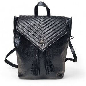 Victoria's Secret Backpack Bag Women's Metallic Black Vegan Leather Futuristic